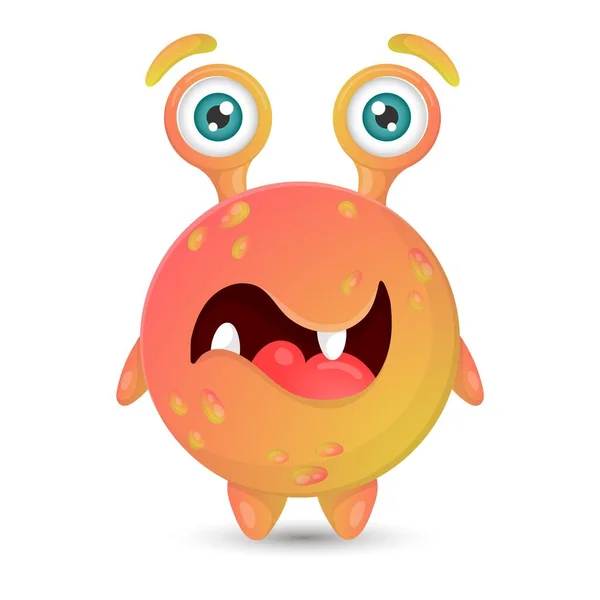 Funny Orange Cartoon Monster Two Eyes Open Mouth Kids Halloween — Stok Vektör