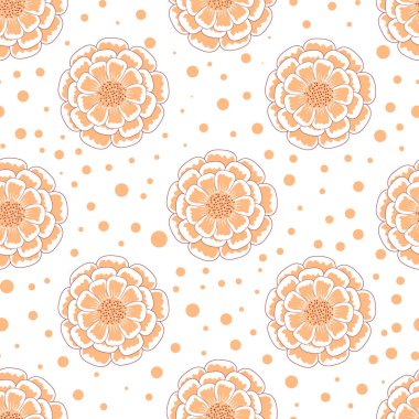Seamless pattern with orange marigolds in flat style isolated on white background