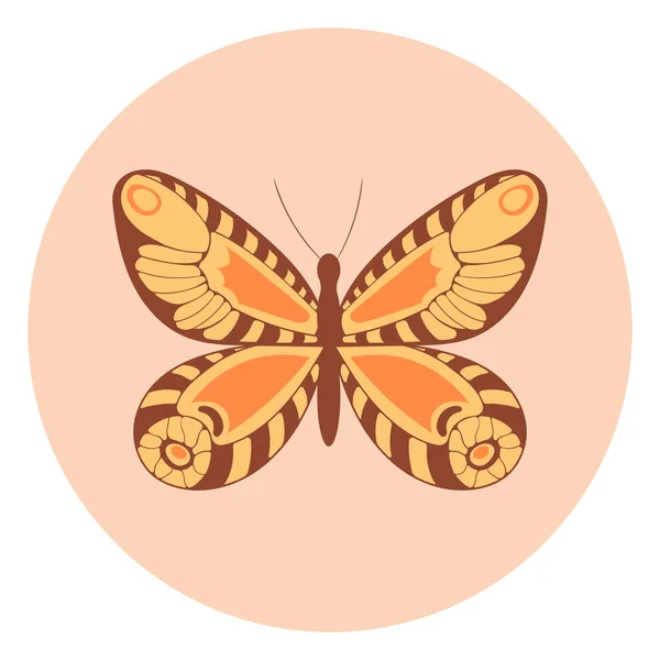 Ретро Наклейка Бабочка Винтажными Цветами Вписаны Форму Круга Стиле Хиппи — стоковый вектор