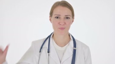 Beyaz Arkaplan 'da Kadın Doktor' dan Baş Parmak İfade 