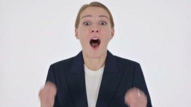 Başarılı Genç İş Kadını Beyaz Arkaplanda Kutlama 