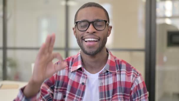 Portrait of African Man shows Ok Sign with Finger — Stok Video