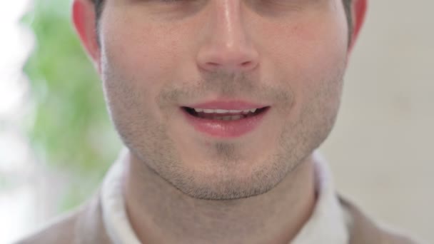 Close-up van glimlachende mond van de mens — Stockvideo
