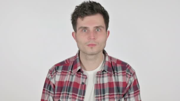 Porträtt av den unge mannen chockad — Stockvideo