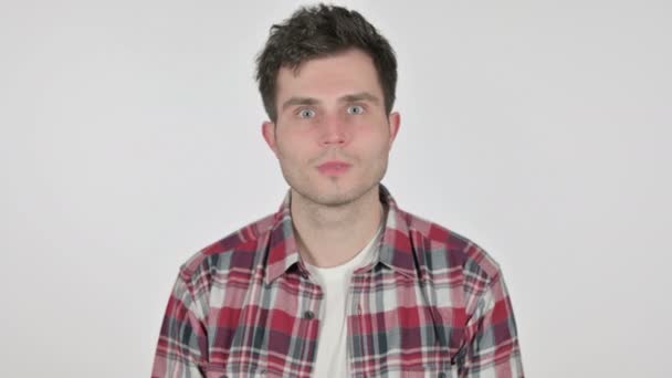 Προσωπογραφία του απογοητευμένος νεαρός που αντιδρά απώλεια — Αρχείο Βίντεο