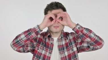 Etrafa bakan genç adamın portresi, dürbün. 