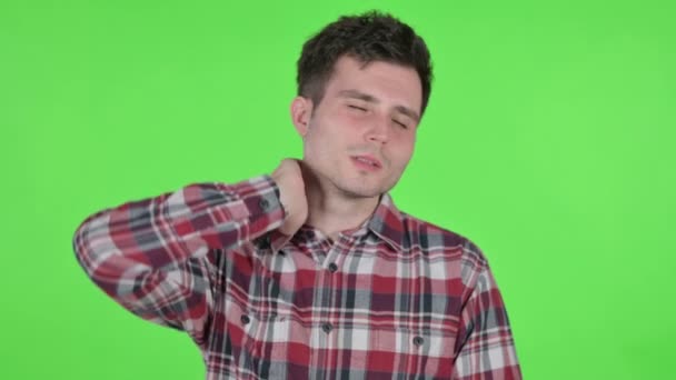 Portrait of Young Man having Neck Pain, Green Chroma Screen — 비디오