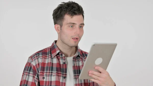 Portrait of Video Call on Tablet by Young Man — Stock Photo, Image