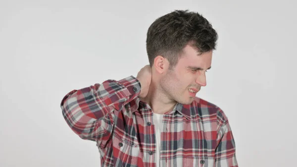 Portrait de jeune homme souffrant de douleur au cou — Photo