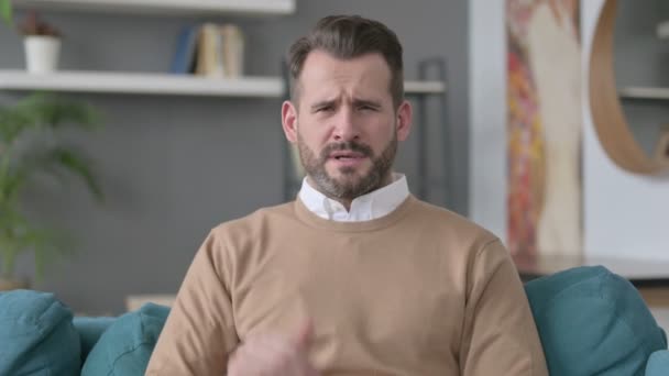 Portrait of Man having Headache at Home — Stok Video