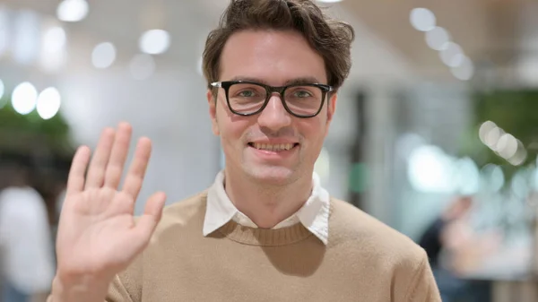 Portrait of Beautiful Handsome Young Man Waving, Welcoming — Photo