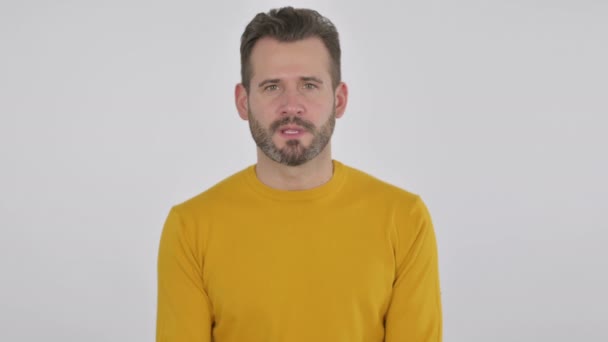 Portrait of Middle Aged Man Showing Quiet Sign by Finger on Lips — Stock Video