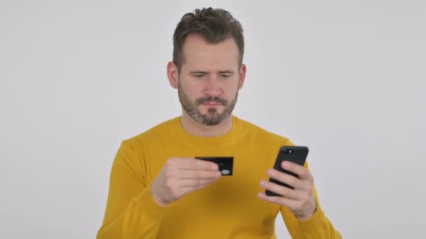 Portrait of Middle Aged Man having Online Payment Failure on Smartphone — Video Stock