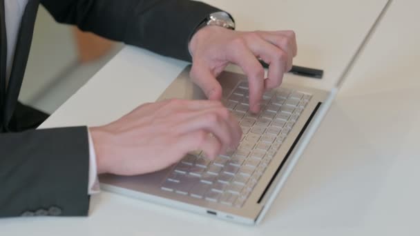 Top View of Hands of Middle Aged Businessman Typing on Laptop — Stock video