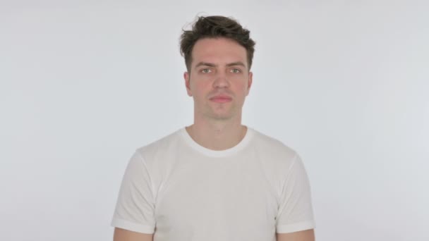 Ok Fiatal ember fehér háttér aláírása — Stock videók