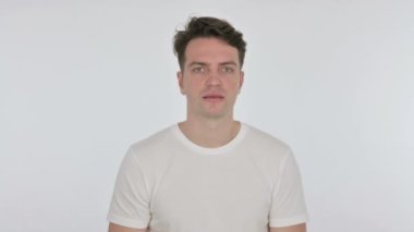 Öfkeli Genç Adam Beyaz Arkaplanda Taciz Ediyor 