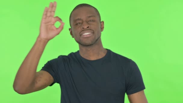 Ok Sign by Young African Man on Green Background — 비디오