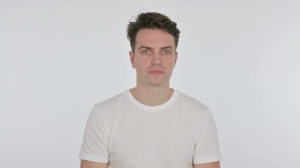 Happy Young Man Pointing at the Camera on White Background — Stock Video