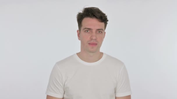 Coughing Young Man Feeling unwell on White Background — Stock Video