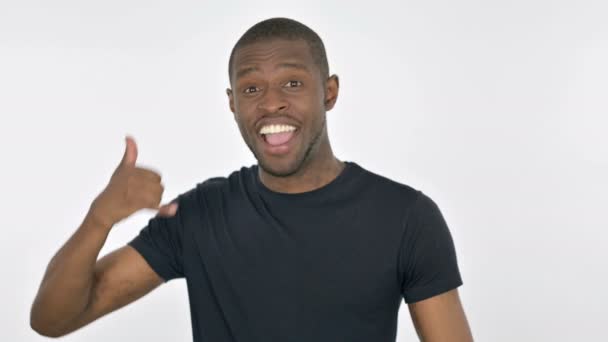 Call Me Gesture by Young African Man on White Background — Stock Video