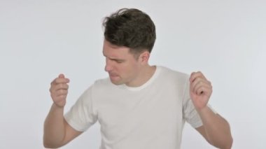 Beyaz Arkaplanda Dans Eden Genç Adam 'ın Keyfi 