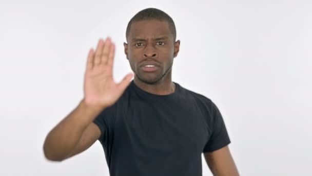 Stop Gesture by Young African Man on White Background — Stok Video