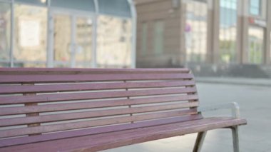 Casual Woman Coming, Sitting on Bench and Opening Laptop