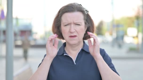 Portrait Tense Senior Old Woman Headache Outdoor — Video