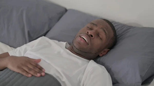 Sick African Man Feeling Unwell Bed Close — 스톡 사진