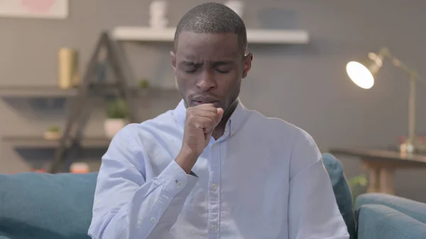 Portrait Sick Young African Man Coughing —  Fotos de Stock