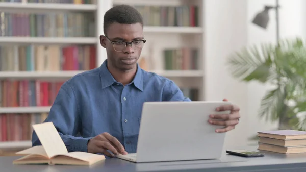 African Man Coming Back Opening Laptop Office — Stock Photo, Image