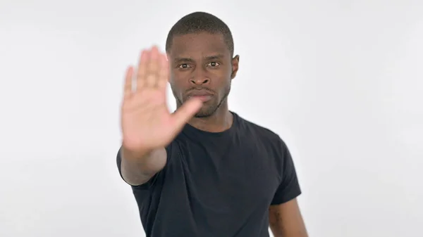 Detener Gesto Del Hombre Africano Sobre Fondo Blanco —  Fotos de Stock