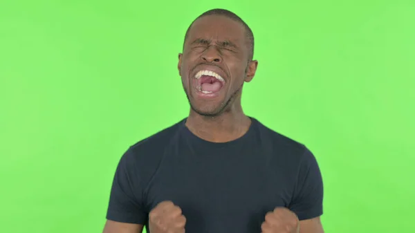 Afrikalı Adam Yeşil Arkaplanda Bağırıyor Bağırıyor — Stok fotoğraf
