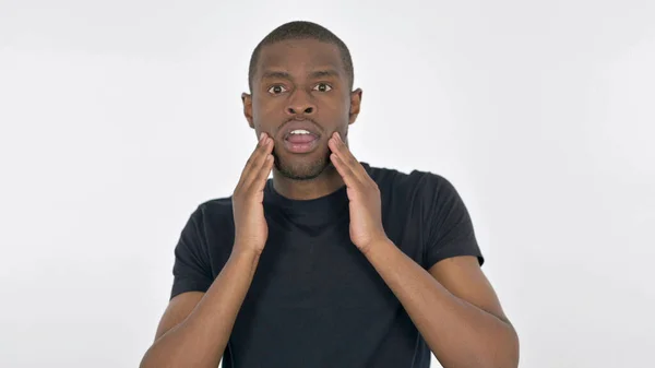 Shocked African Man Wondering White Background — Stockfoto