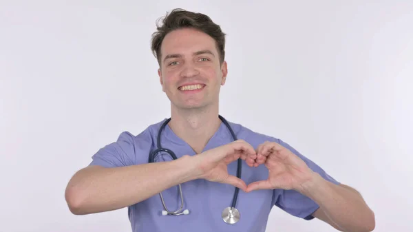 Ręcznie Robione Serce Przez Człowieka Lekarza Białym Tle — Zdjęcie stockowe