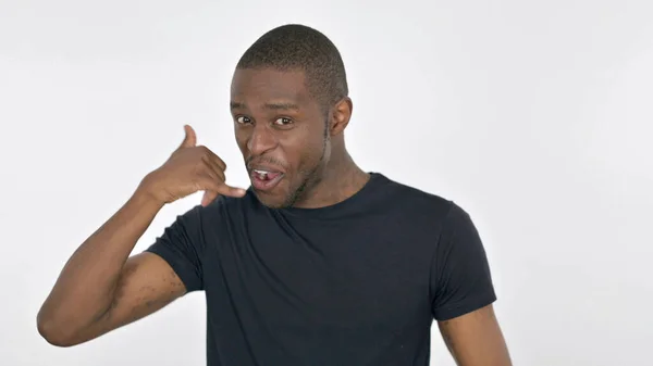 Call Gesture African Man White Background — Φωτογραφία Αρχείου
