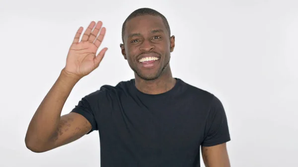 African Man Waving Welcoming White Background — Stock Photo, Image