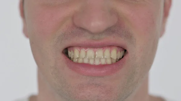 Close Angry Man Crunching Teeth — Stock Photo, Image