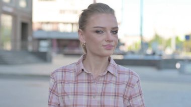 Rejecting Casual Woman in Denial Standing Outdoor