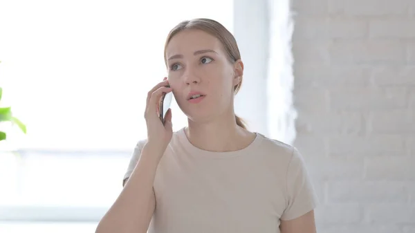 Displeased Young Woman Talking Angrily Smartphone — 图库照片