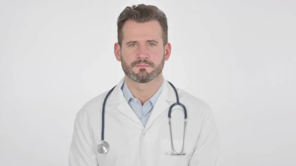 Porträt Eines Reifen Erwachsenen Arztes Der Die Kamera Blickt Weißer — Stockfoto