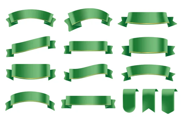 Set Van Green Color Linten Tags Geïsoleerd Witte Achtergrond Vectorillustratie — Stockvector