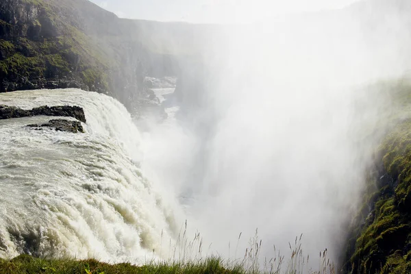 Water Falls Icelands Vulcanic Region Sunny Day Rainbow — Stock Photo, Image