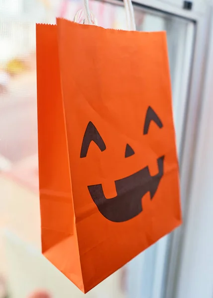 Decorative halloween bags are set as house decorations