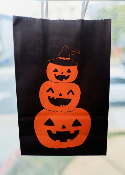 Decorative halloween bags are set as house decorations