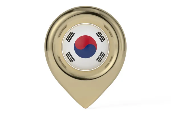 Bandeira Nacional Coreia Sul Ponto Mapa Isolado Fundo Branco Renderização — Fotografia de Stock
