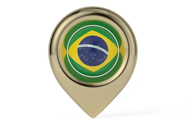 Εθνική Σημαία Της Βραζιλίας Και Σημείο Χάρτη Απομονώνονται Λευκό Φόντο — Φωτογραφία Αρχείου