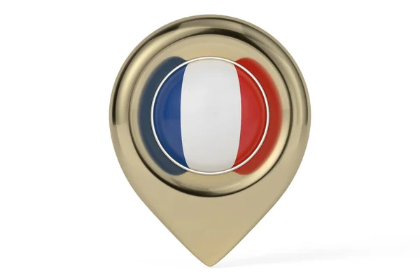 Frankrike Nationell Flagga Och Kartpunkt Isolerad Vit Bakgrund Återgivning Illustration — Stockfoto