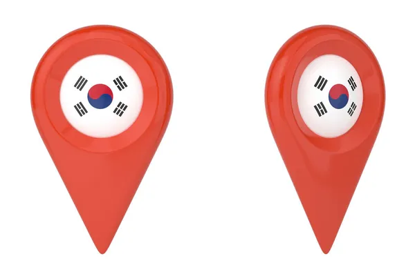 Güney Kore Ulusal Bayrağı Harita Noktası Beyaz Arka Planda Izole — Stok fotoğraf