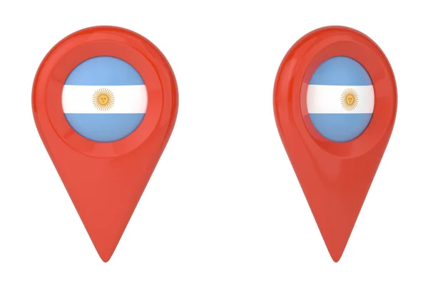 Arjantin Ulusal Bayrağı Harita Noktası Beyaz Arka Planda Izole Edildi — Stok fotoğraf